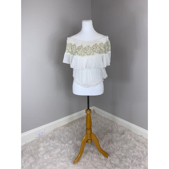 Free People Beaded Mesh Summer Top Boho Artsy Rustic Luxury Beach Casual Travel - Picture 5 of 9